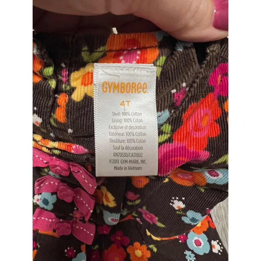Gymboree‎ Woodland Friends brown corduroy dress w/ fall floral pattern, 4T